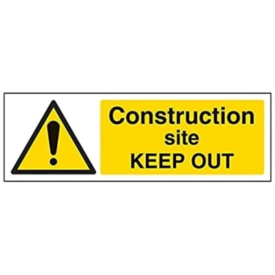 Image of V Safety 67072AX R Construction Site Keep Out Sign Landscape 300mm x 100mm 1mm Rigid Plastic, Black/Yellow