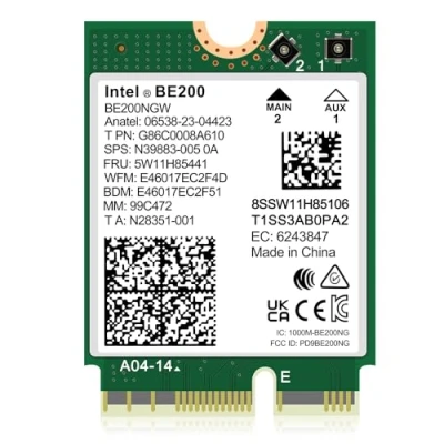 Image of WiFi 7 Wireless Card Intel BE200NGW, Bluetooth 5.4, 5800Mbps M.2/NGFF Network Support Windows 10/11 (64bit), Linux. (AMD is not Supported). Ideal for WiFi7/WiFi6E/WiFi6/WiFi5 Router and AP