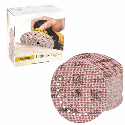 Image of Mirka Ultimax Ligno Ø 125mm sanding discs Hook &amp; Loop Multifit/grit 320/100 pieces/multi perforation/for wooden surfaces