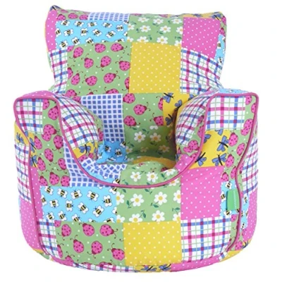 Image of Cotton Patchwork/Ladybird Bean Bag Arm Chair with Beans