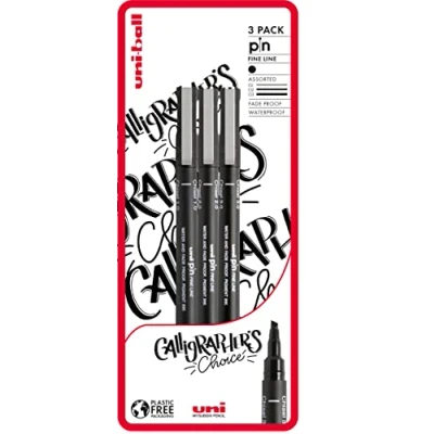 Image of uni ball PIN Fineliners, Black Fine Tipped Writing Pens, Water and Fade Resistant Ink, Ideal for Architects, Sketching, Scrapbooking, Outlining, Art, Technical Drawing, Archival Quality, Pack of 3