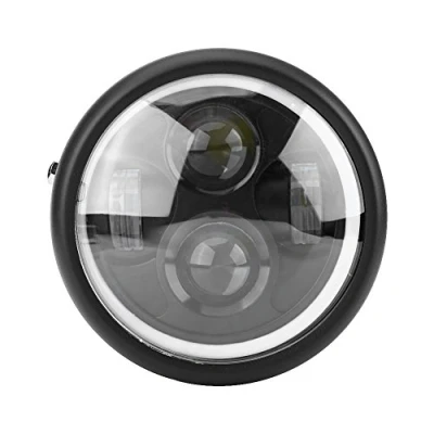 Image of Keenso 6.5&quot; Round Motorcycle LED Headlight Head Lamp, 12V Lamp Bulb Projector, with White Halo Angel Eye for Sportster Cafe Racer Bobber