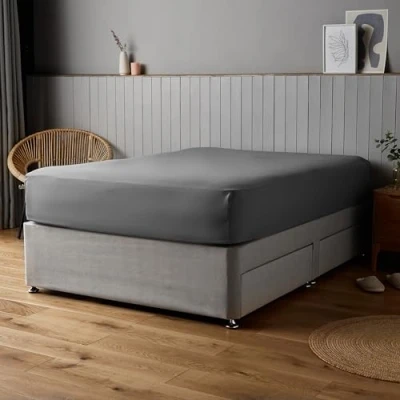 Image of Silentnight Supersoft Single Fitted Sheet Charcoal Grey Deep Bed Sheets with Elasticated Hems and Non Iron Fabric Machine Washable Hypoallergenic 90 x 190cm