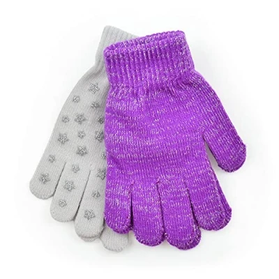 Image of undercover lingerie Girls 2 Pack Thermal Magic Glitter Star Gloves GL917 Purple/Grey