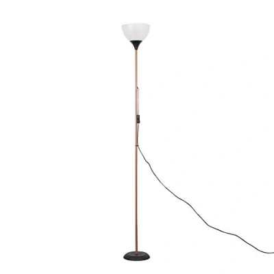 Image of MiniSun Modern Copper &amp; Black Uplighter Floor Lamp with a White Shade Complete 6w LED GLS Bulb [3000K Warm White]