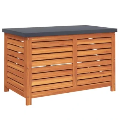 Image of vidaXL Acacia Wood Garden Storage Box 90x48x55 cm Weather Resistant Outdoor Cushion Container with Powder Coated Metal Top and Gas Spring