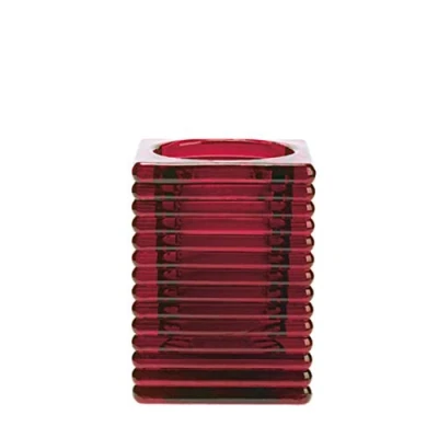 Image of Spaas 6 Candle Holders Highlight Square Glass, Wine Red