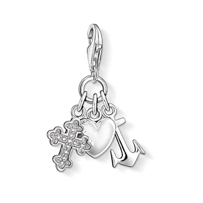 Image of Thomas Sabo Women Charm Pendant Faith Love Hope Cross Heart Anchor Club 925 Sterling Silver 0409 051 14