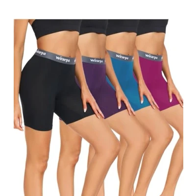 Image of wirarpa Women&#039;s Modal Boxer Briefs Anti Chafing Shorts Ultra Soft Boyshorts for Under Dress 4 Pack Black Navy Purple Fuchsia Size M