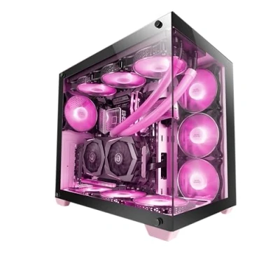 Image of Mars Gaming MCV4 Pink, Custom XXL E ATX Tower, Frameless Front and Side Tempered Glass Window, Modular Dual Chamber Structure