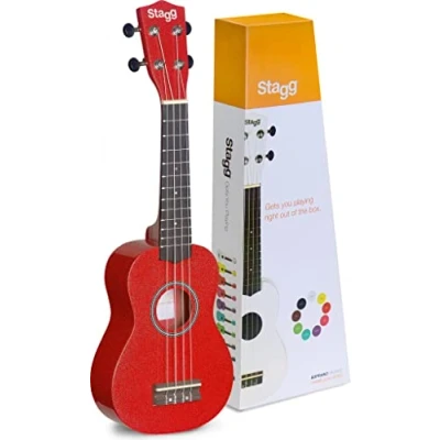Image of STAGG US Red Soprano ukulele with Basswood Top in Nylon Gigbag,