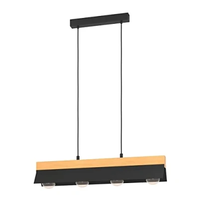 Image of EGLO Tarrafo hanging light black, wood Natur, 4 bulb