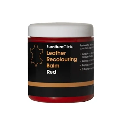 Image of Furniture Clinic Leather Recolouring Balm Colour Restorer for Sofas, Repair Faded &amp; Scratched Upholstery, Car Seats, Shoes and Clothing 16 Colours (Red)