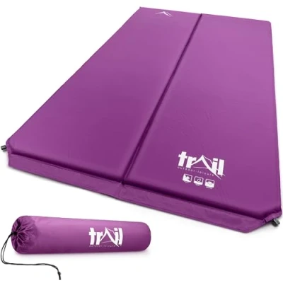 Image of Trail Self Inflating Camping Mat Double Inflatable Mattress With Carry Bag Purple