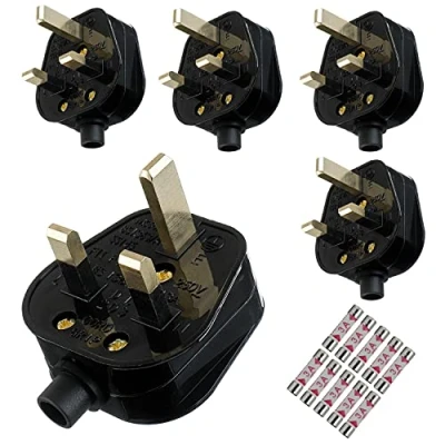 Image of HUAREW 3A Fused Mains Plug With Cord Grip For UK Fuses Black ( Pack of 5 pcs)