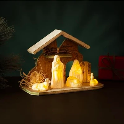 Image of Marco Paul Christmas Indoor Decorations 38x22cm Traditional Nativity Scene for Living Room, House, Home Tabletop and Window hand painted Xmas Holiday Décor with Warm Festive Ambience