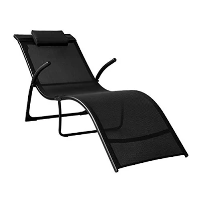 Image of SoBuy OGS45 SCH, Foldable Sun Lounger, Reclined Chair Seat, Folding Garden Patio Beach Chair, Black