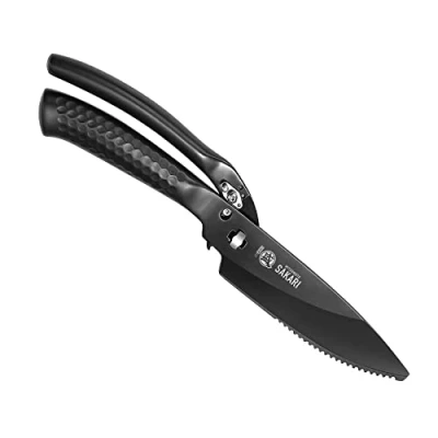 Image of MITSUMOTO SAKARI Black Titanium Plating Poultry Shears, Japanese Multipurpose Stainless Steel Kitchen Scissors, 4.7 inch Professional Heavy Duty Scissor for Chicken, Meat, Bone, Fish