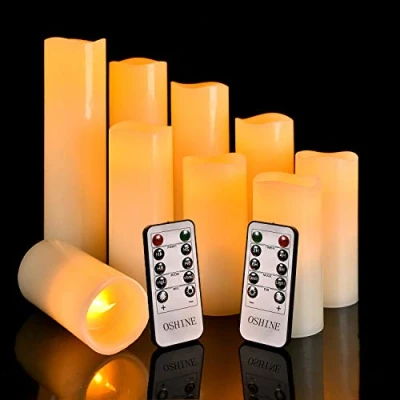 Image of OSHINE LED Candles Flameless (H 4&quot; 5&quot; 6&quot; 7&quot; 8&quot; 9&quot;) Set of 9 Real Wax Pillar Flickering Battery With10 key Remote Control Timer 300 Hours(Not Included Batteries)
