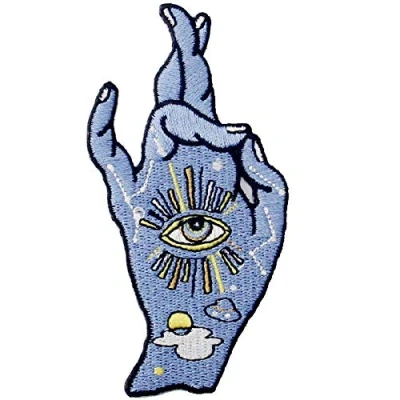 Image of Good Luck I Love You Hand Sign and All Seeing Eyes Patch Embroidered Badge Iron On Sew Emblem