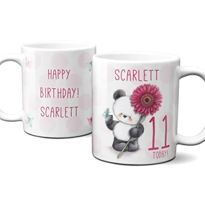 Image of Thoughtful Gifts Cute Teddy Personalised 11th Mug, Birthday Mug for 11 Year Old Girl, Cup Birthday, Gift