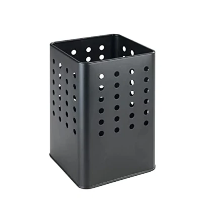 Image of WENKO Silio utensil holder, practical kitchen holder made of powder coated metal in modern, angular shape with hole pattern, (W x H D): 11.5 16.5 cm, matt black