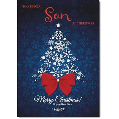 Image of doodlecards Son Christmas Card Blue Abstract Tree Medium Size for with Plain Envelope