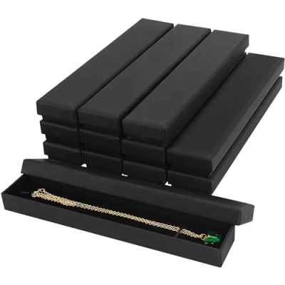 Image of Kurtzy 12 Pack Black Paper Jewellery Display Gift Boxes 21 x 4 2cm / 8.26 1.57 0.78 inches Matte Cardboard Packaging Box Set with Foam Inserts for Earrings, Necklaces Bracelets and Rings