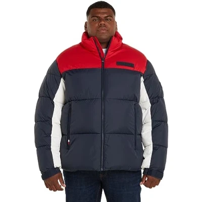 Image of Tommy Hilfiger NEW YORK Puffer Jacket Short coat, Men&#039;s, Size: XXL, Dark blue/red/white