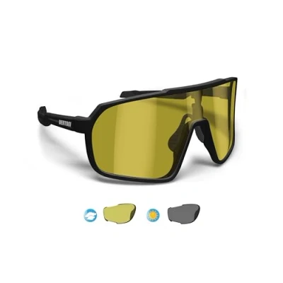 Image of BERTONI Sport Cycling MTB Running Sunglasses for Men Women in TR90 Photochromic Polarized Yellow Large Lens mod. GEMINI