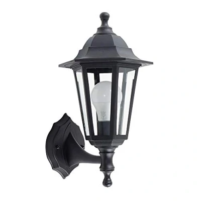 Image of MiniSun Pair of Traditional Style Black Outdoor Security IP44 Rated Wall Light Lanterns Complete with 6w LED GLS Bulbs [3000K Warm White]