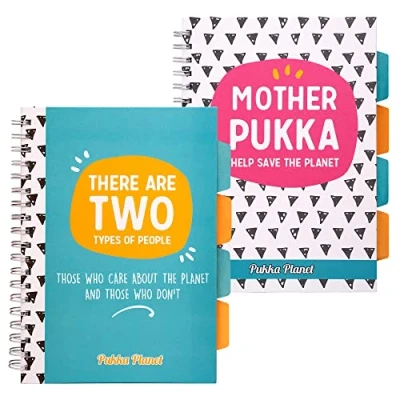 Image of Pukka Pad, Planet 5 Subject Double Spiral Bound B5 Notebook 2 Pack with Repositionable Dividers 80GSM Paper 8mm Lines and Perforated Edges 25.7 x 18.1cm