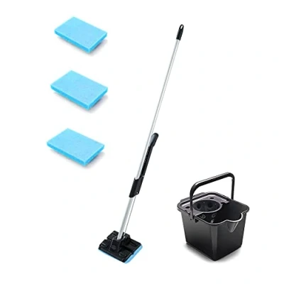 Image of Addis Superdry Sponge Mop, 3 replacement Heads and Mop Bucket Set, Black Metallic