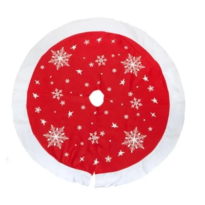 Image of Christmas Tree Skirt Red with White Trim and Snowflakesr 90cm 6983