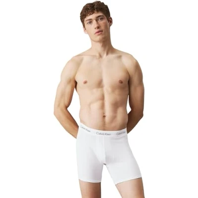 Image of 3 Pack White Cotton Stretch Longer Leg Boxer Brief Shorts Men&#039;s Extra Large Calvin Klein
