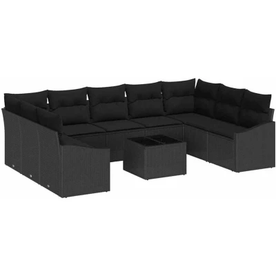 Image of vidaXL 10 Piece Garden Dining Set with Cushions in Beige Poly Rattan