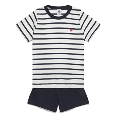 Image of Petit Bateau Boys A01dd Pyjacourt, White Marshmallow / Blue Smoking, 6 Years UK