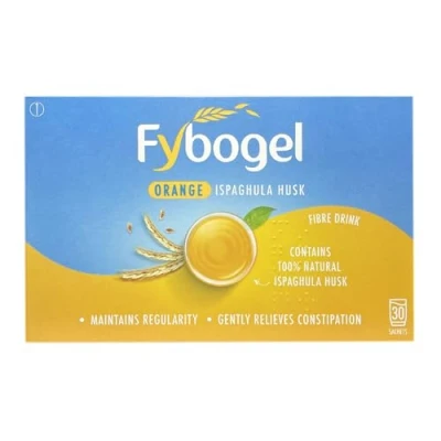 Image of Fybogel Hi Fibre, Orange, 30 Sachets X 4, 120 Total, Ispaghula Husk, Constipation Relief, Softening Fibre Supplement, Easy to Use, Natural, Laxatives, Digestion and Nausea