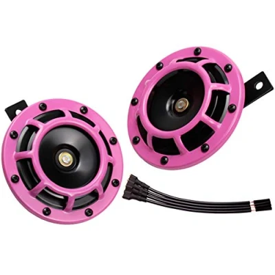 Image of FARBIN Horns Electric Car Horn 12V High Tone/Low Tone Twin Kit with Protective Grill Women&#039;s (pink)