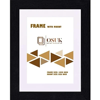 Image of OSUK Black 10x8 inch Photo Picture Frame Modern Wood Poster Frames with White Mount Ready to Hang Portrait or Landscape