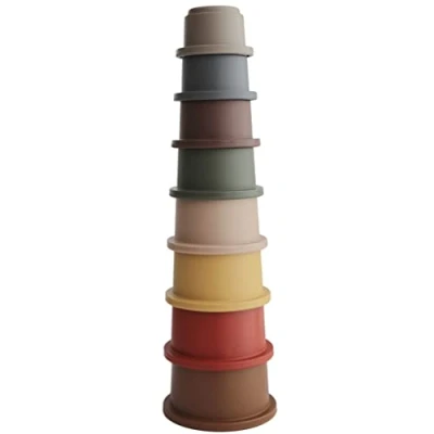 Image of Mushie Stacking Cups Educational Baby &amp; Toddler Toys from 6 Months Early Development Activity Shape Sorter Toy Promote Learning, Sorting, and Motor Skills Made in Denmark (Retro)