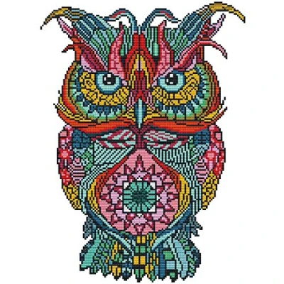 Image of Awesocrafts Cross Stitch Stamped Kits Colourful Owl Bird Easy Patterns Stitching Embroidery Needlework Kit Supplies (Owl)