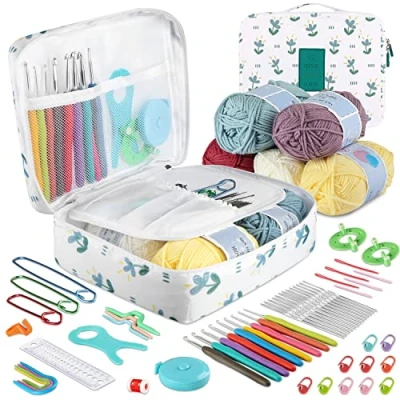 Image of OWill 61PCS Crochet Hooks Set, Kits for Beginners Adults,Crochet Hook with Storage Bag and Accessories,Ergonomic Arthritic Hands