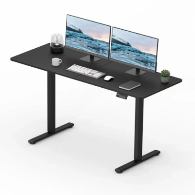 Image of FitStand 140x60cm Electric Standing Desk, Height Adjustable Desk with Headphone Hooks, Stand Up Home Office Memory Function and Child Lock (Black Frame+ Black Desktop)