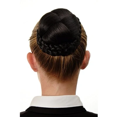 Image of WIG ME UP N796 3 Hairbun Hairpiece bun hair knot braided elaborate plaited rim traditional custom dark brown