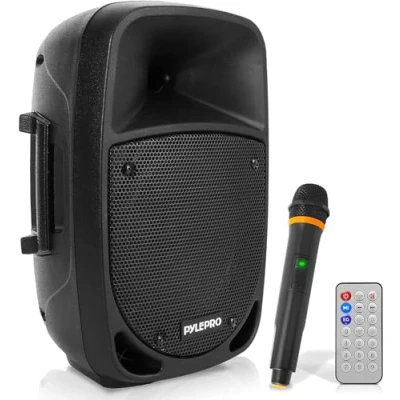 Image of Pyle 800W draagbare Bluetooth PA luidspreker 8 inch subwoofer, LED batterij indicatielampjes met ingebouwde oplaadbare batterij, MP3/USB/SD kaartlezer en UHF draadloze microfoon PSBT85A,