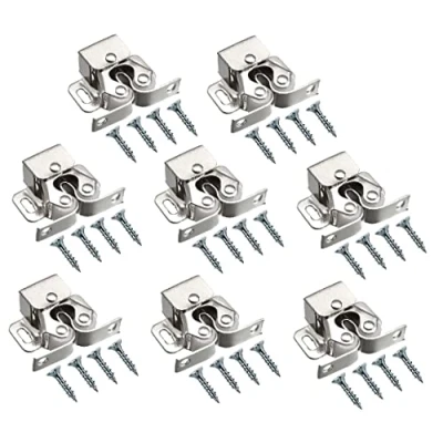 Image of TERF® Heavy Duty Double Roller Catch Latch Silver Furniture Lock including Fixing Screw for Cabinet Kitchen Bathroom Cupboards Wardrobes Drawer Door Pack of 8
