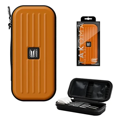 Image of TARGET Darts Takoma Dart Case Wallet, Regular Size, Orange Store 3 Fully Assembled &amp; Accessories Holder with Zip Lock Pouches, Flights, Shafts Swiss Points