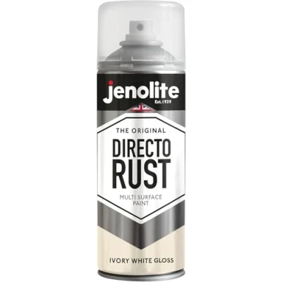 Image of JENOLITE Directorust Gloss Spray Paint IVORY WHITE 400ml Direct To Rust For Metal Multi Surface Wood, Metal, Plastic, Ceramic RAL 1013