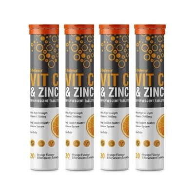 Image of Vitamin C 1000mg &amp; Zinc 15mg Orange Flavour Effervescent Tablets High Strength for a Healthy Immune System (4 Tubes)